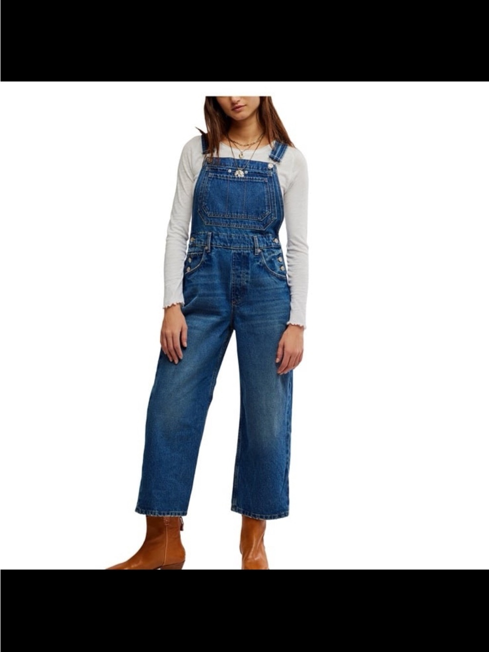NWT free people women’s deep trance cotton cropped overalls size large